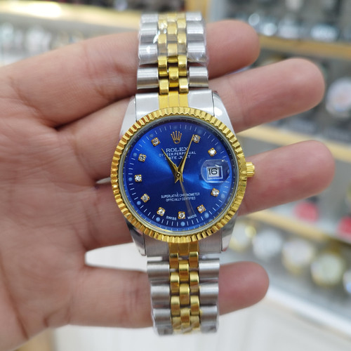 ساعت رولکس مردانه صفحه آبی تقویم دار استیل ضدآب رنگ ثابت ارسال رایگان