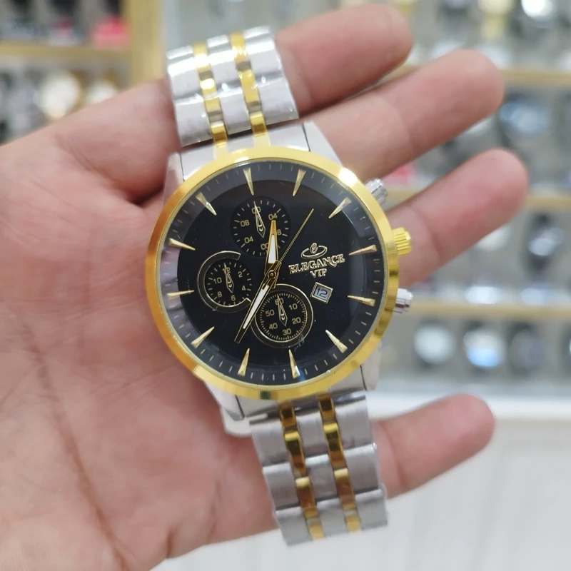 ساعت الگانس vip مردانه تقویم دار طرح 3 موتور استیل رنگ ثابت ضد آب همراه باجعبه رایگان وباتری اشانتیون*