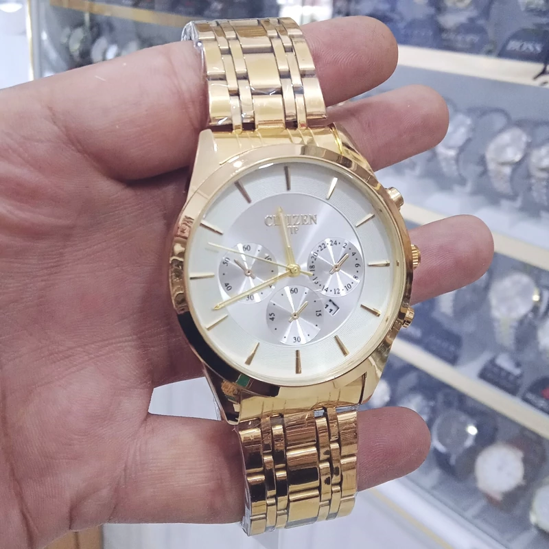 ساعت سیتیزن VIPمردانه تقویم داراستیل رنگ ثابت ضداب موتور ژاپن طرح 3موتور همراه با جعبه رایگان