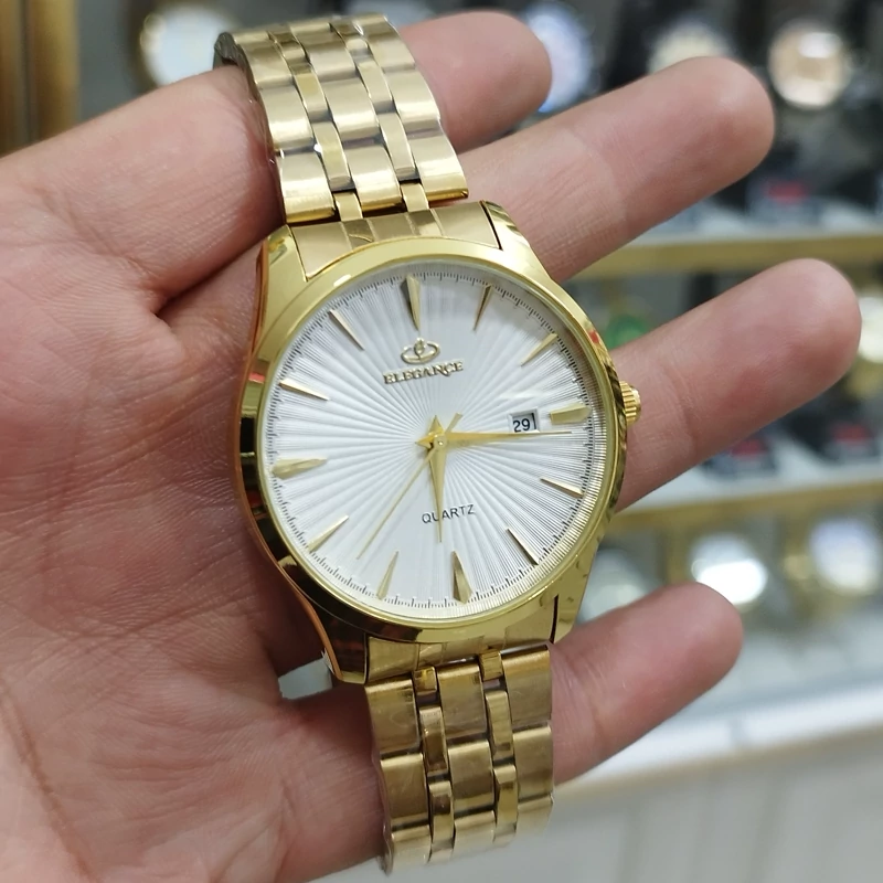 ساعت الگانس مردانه تقویم دار استیل ضدآب رنگ ثابت همراه با جعبه رایگان