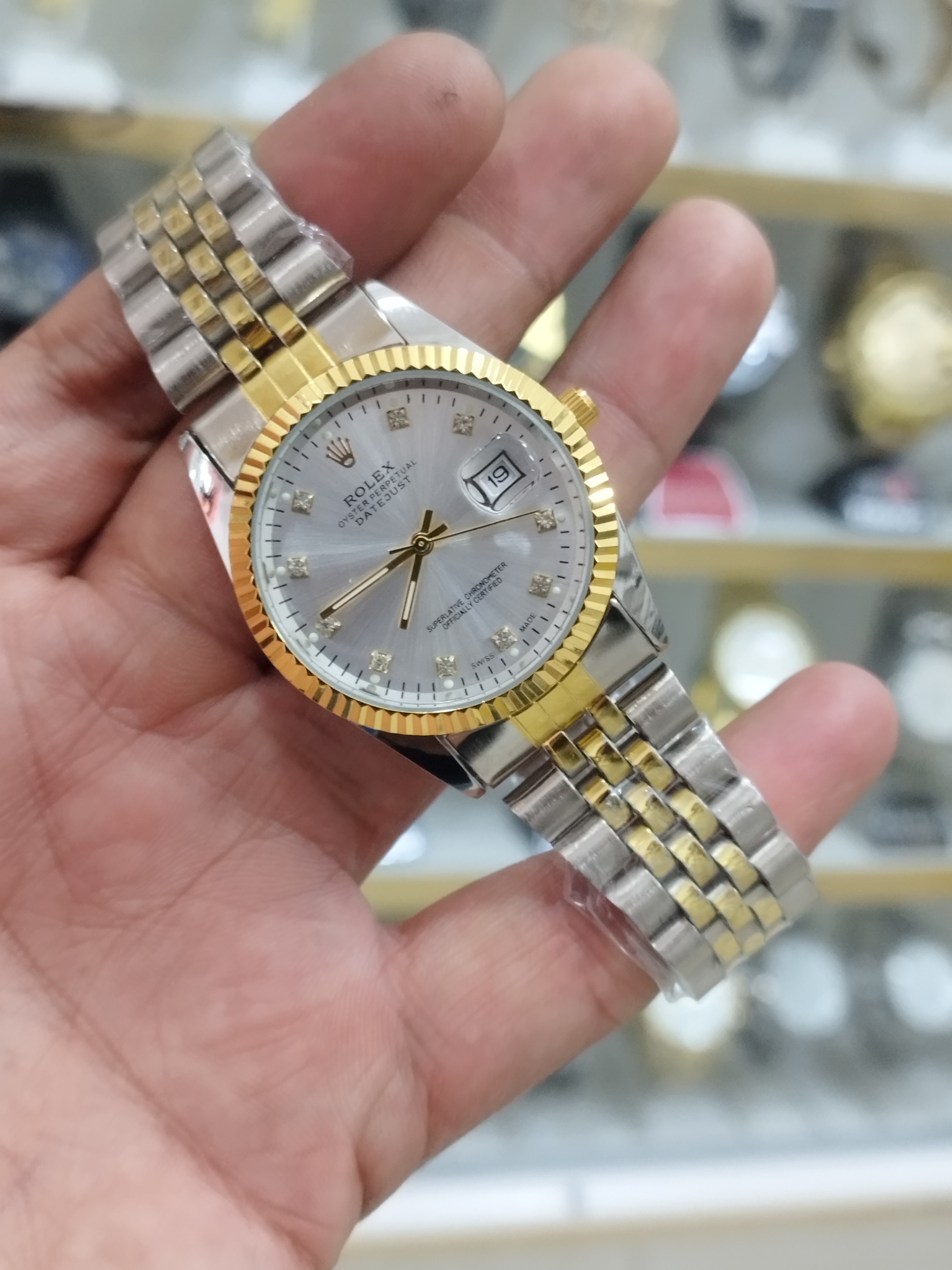 ساعت رولکس مردانه تقویم دار صفحه متوسط استیل رنگ ثابت ضد آب همراه با باتری اشانتیون